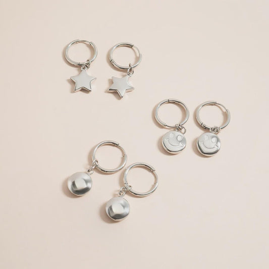 Star and Moon Pendant Huggie Earrings