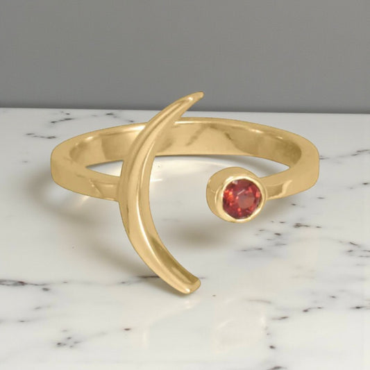 Crescent Moon Garnet Ring