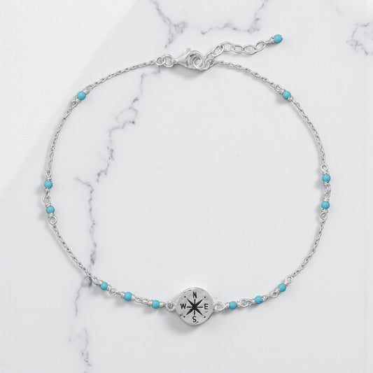 Compass and Blue Bead Anklet