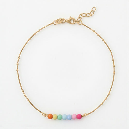14K Rainbow Enamel Bead Anklet