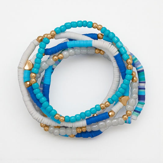 Blue Glass & Rubber Bead Friendship Bracelet Set