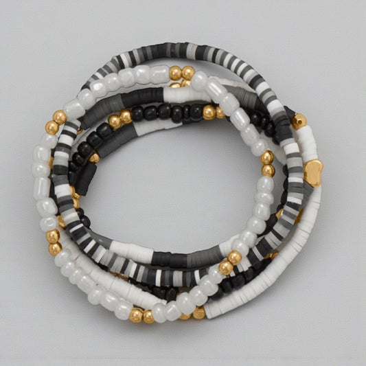 Black Glass & Rubber Bead Friendship Bracelets