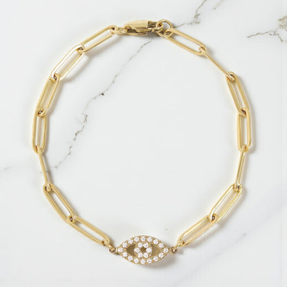 Evil Eye Paperclip Bracelet