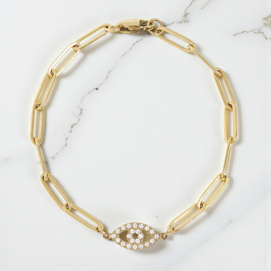 Evil Eye Paperclip Bracelet