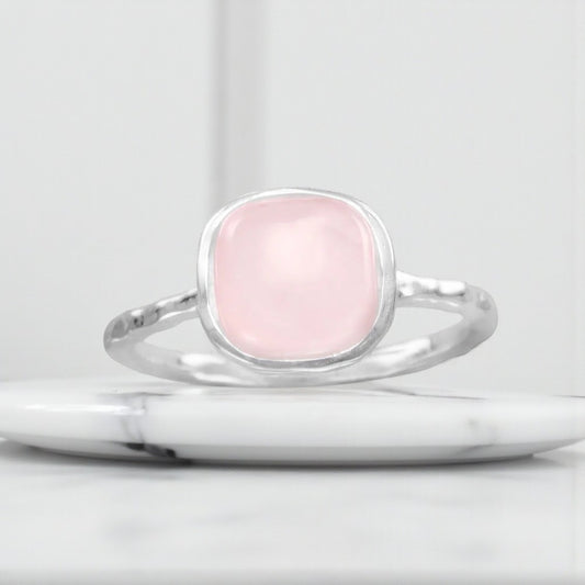 Square Rose Quartz Ring